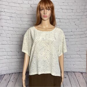 Anthropologie Postage Stamp White Floral Silk Blouse Size 12